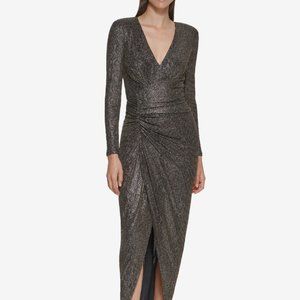 NWT: Vince Camuto Metallic-Glitter V-Neck Gown, Size 14